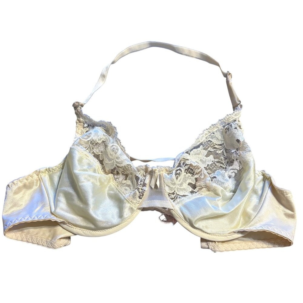 Vintage Smoothie Backless Ivory Lace Satin Bra 36C Adjustable Straps